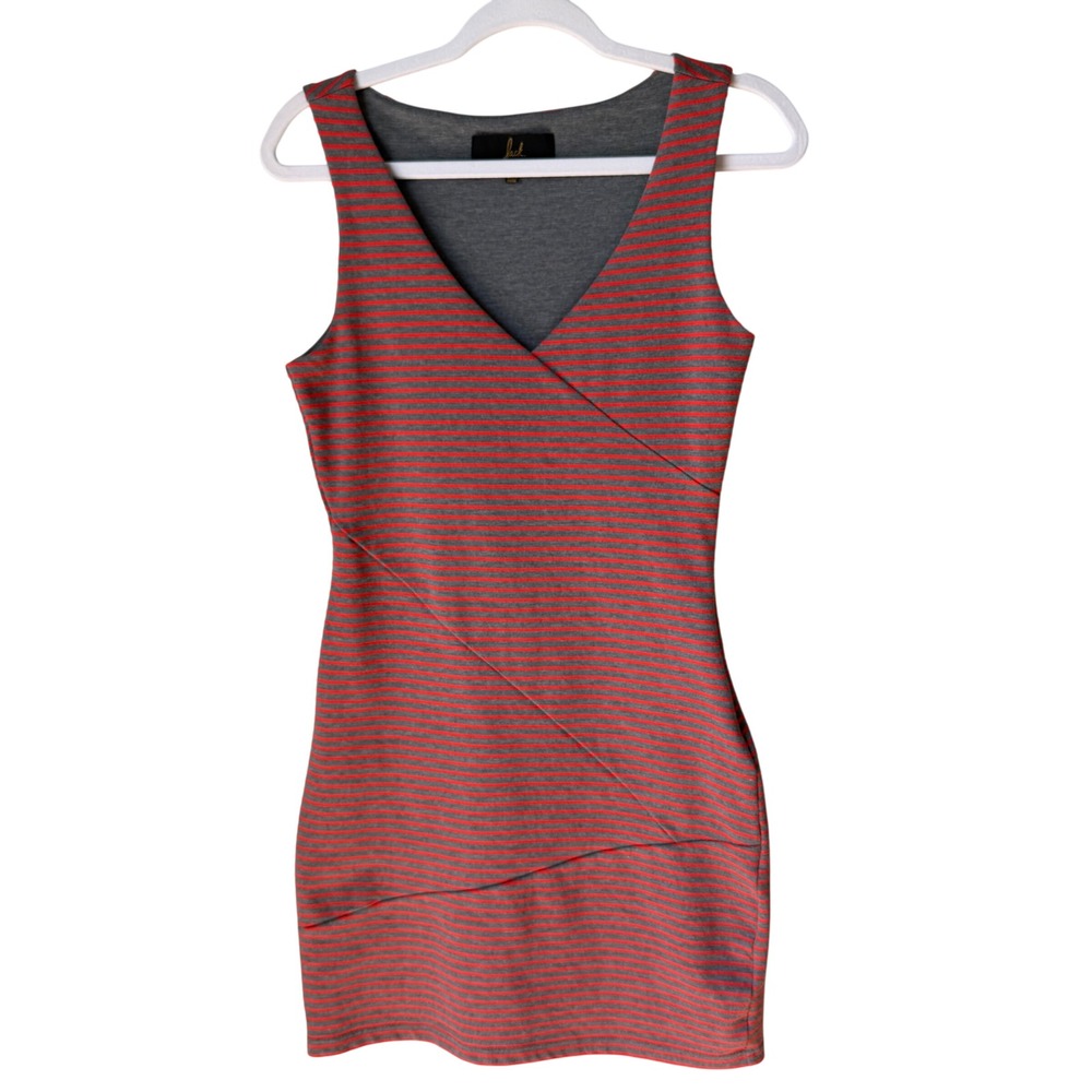 Jack by BB Dakota Striped Bodycon Mini Dress Sleeveless Orange Gray Stretch SZ S
